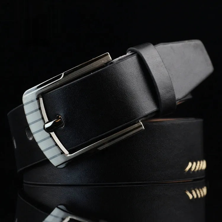 Men's imitation leather casual belt with alloy pin buckle in black, white or brown