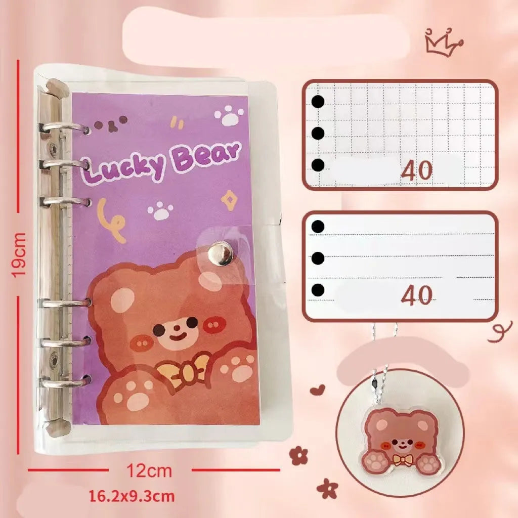 A6 loose-leaf notebook with heart designs showing Apple bear pattern, 80 sheets, 6-hole binder format