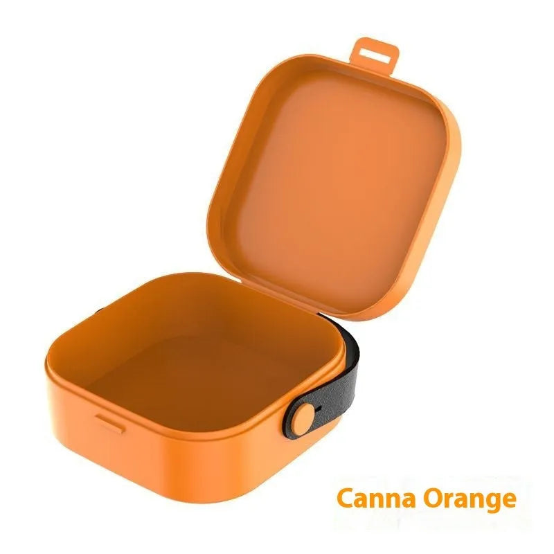 Medium polypropylene storage box with lid for organising data cables and Bluetooth headsets, shown in multiple colour options.