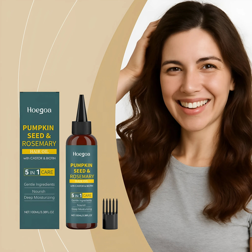 Rosemary hair care essential oil 100ml bottle with pointed applicator and hair comb