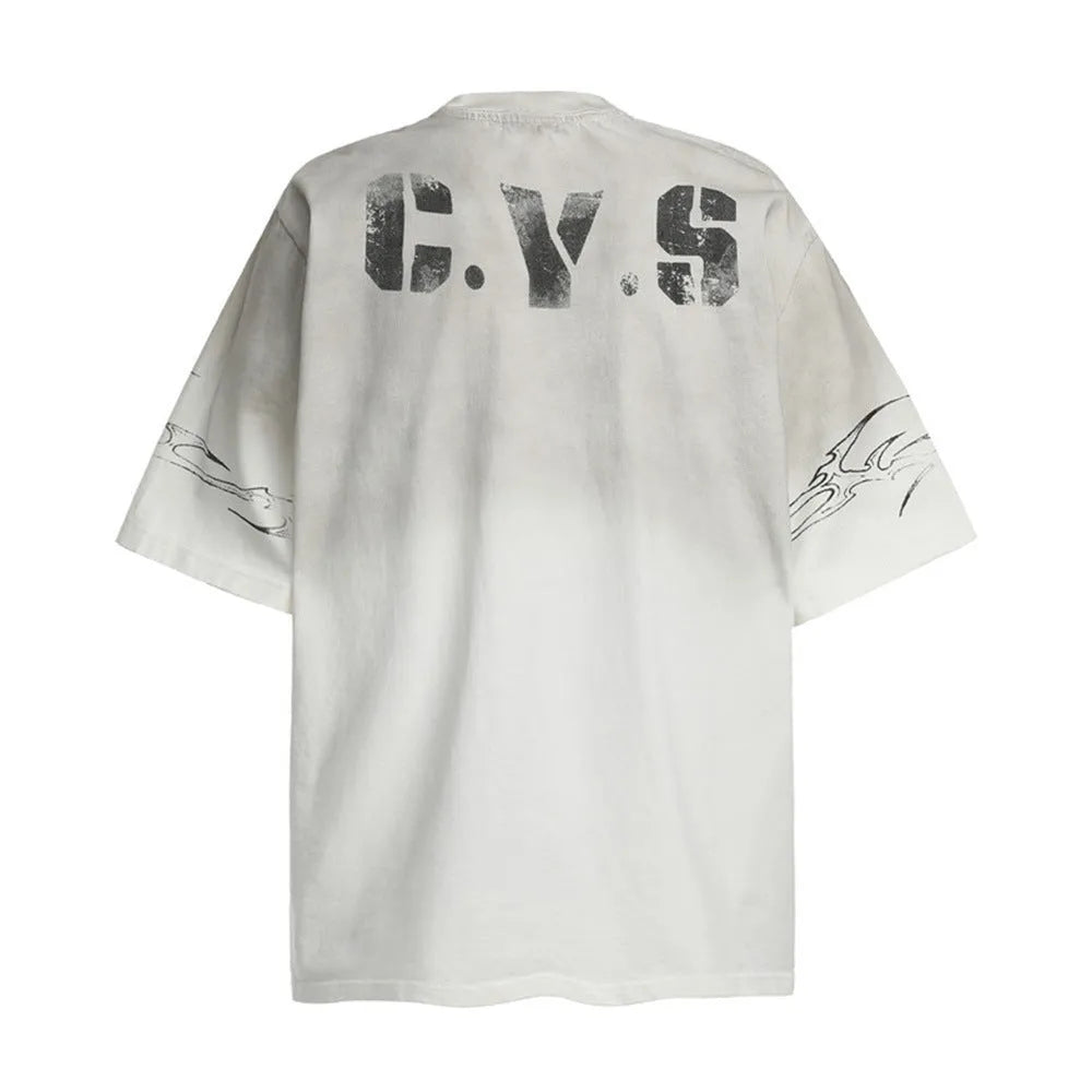 Men's printed short-sleeved cotton T-shirt shown in black and white colour options
