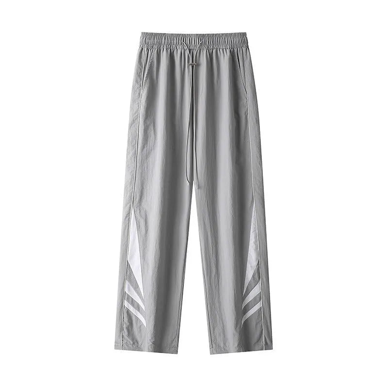 Men's black loose-fit straight-leg casual trousers made from thin cotton blend fabric for summer