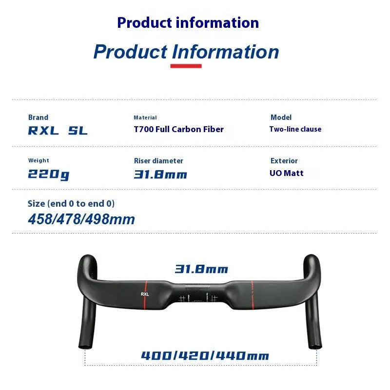 Carbon fibre road bike handlebar with double line graphics in black or red colour options