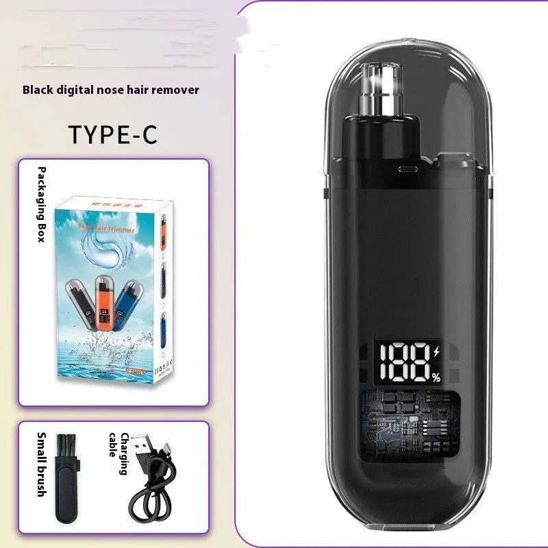Rechargeable nose hair cleaner with digital display, removable cutter head, cleaning brush and charger