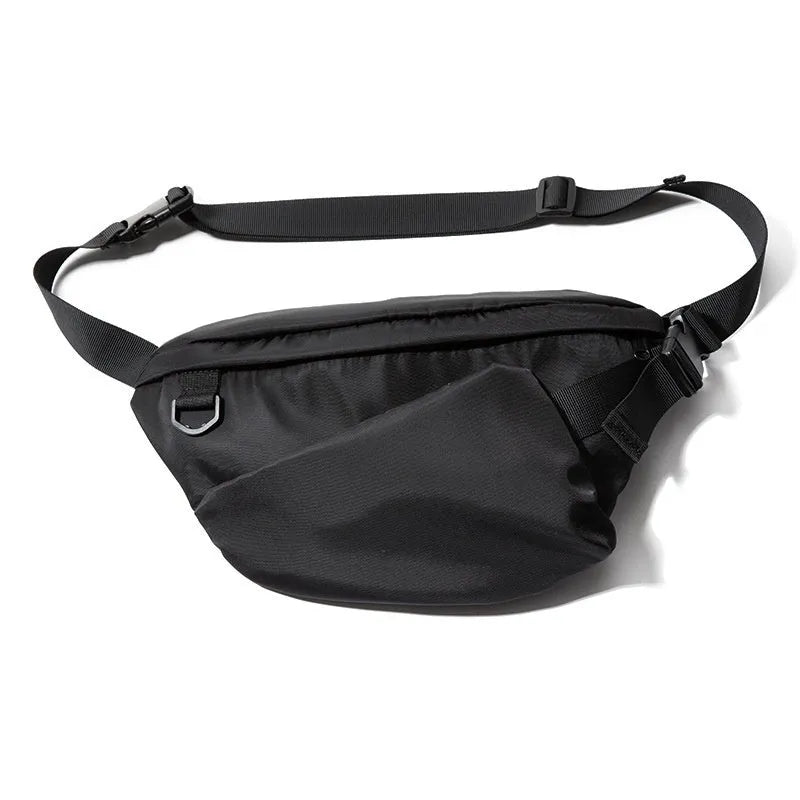 Black men's slanted chest bag made from Oxford fabric measuring 8 inches
