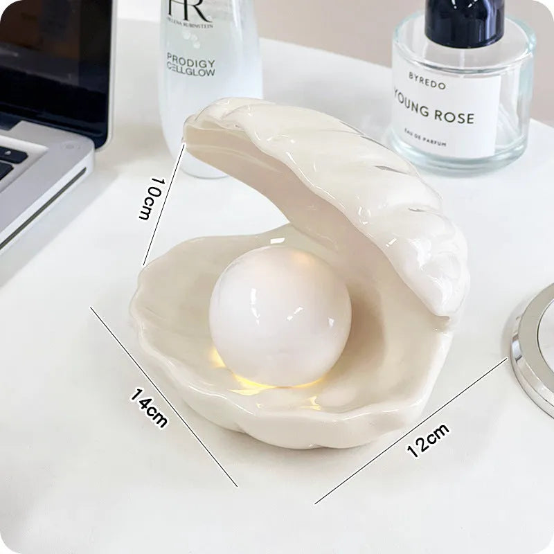 White porcelain tray with optional small night lamp in yellow colour with pink shell