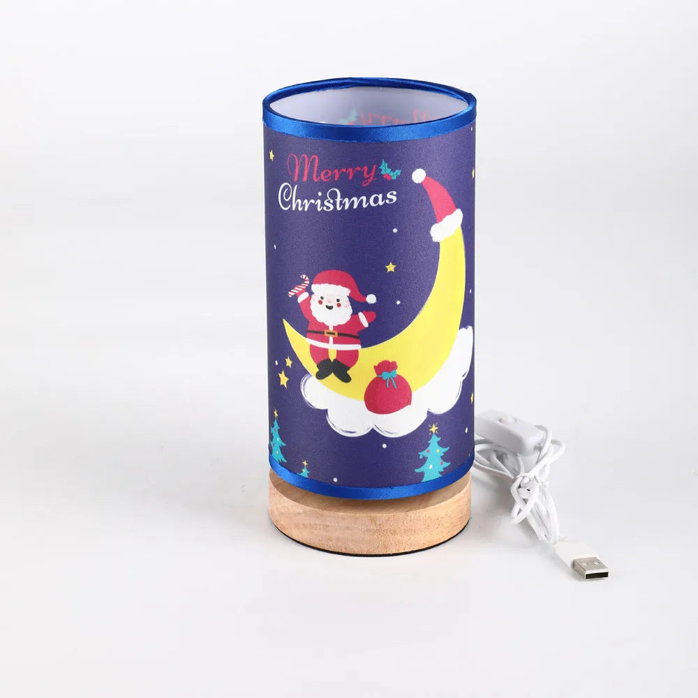 Moon Santa Claus LED night light with bamboo holder and USB plug