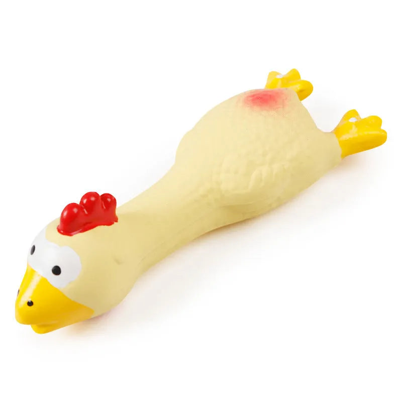 Red latex duck pet sound toy on white background, approximately 15cm long
