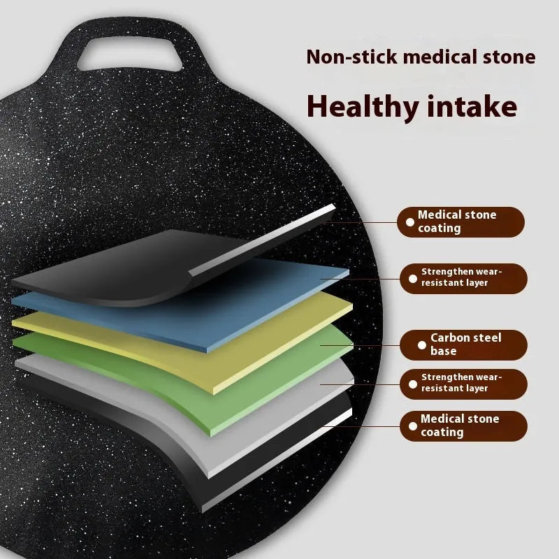 Round Japanese medical stone barbecue plate with non-stick iron surface for household indoor grilling