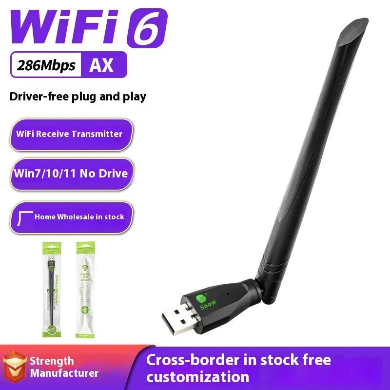Black USB WiFi6 wireless network card with driver-free operation