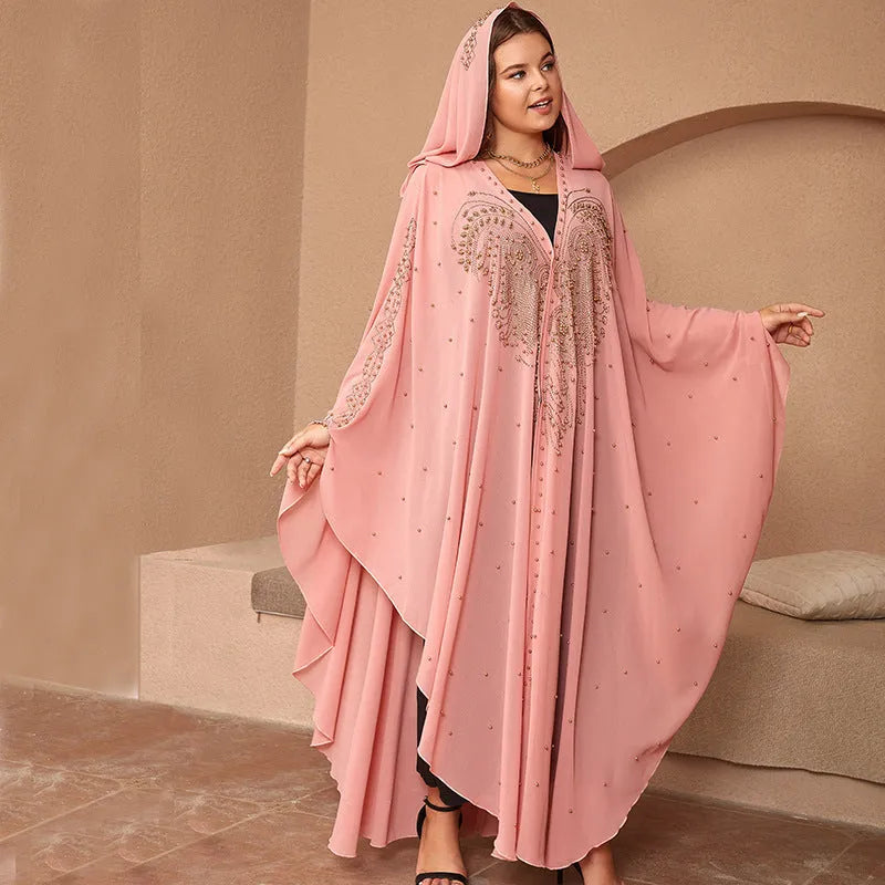 Purple chiffon cape shawl with rhinestone bead detailing and adjustable 135-175cm length