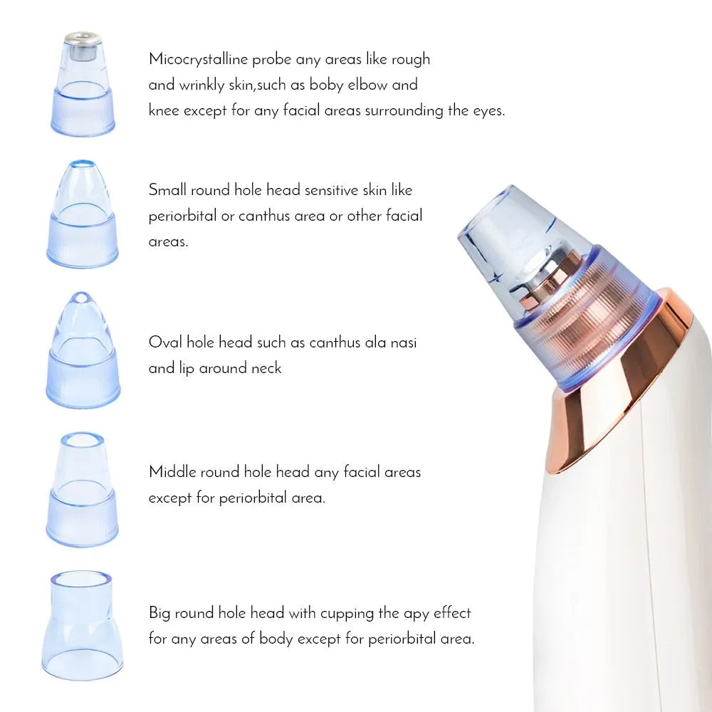 Electric blackhead remover device with vacuum suction and multiple nozzle attachments