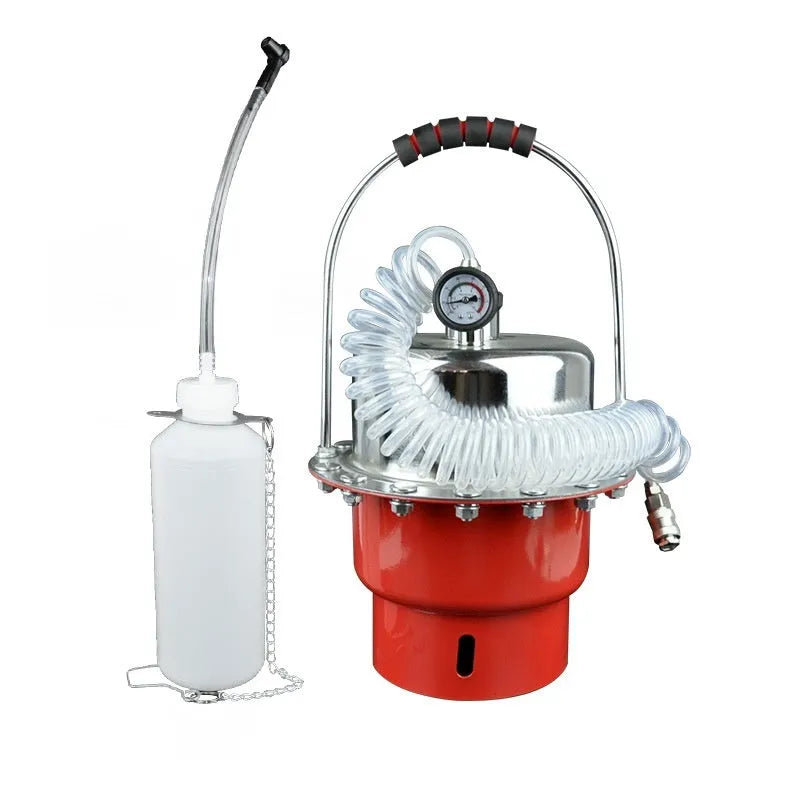 Pneumatic brake fluid replacement machine with 10 litre tank and manual pressure control gauge