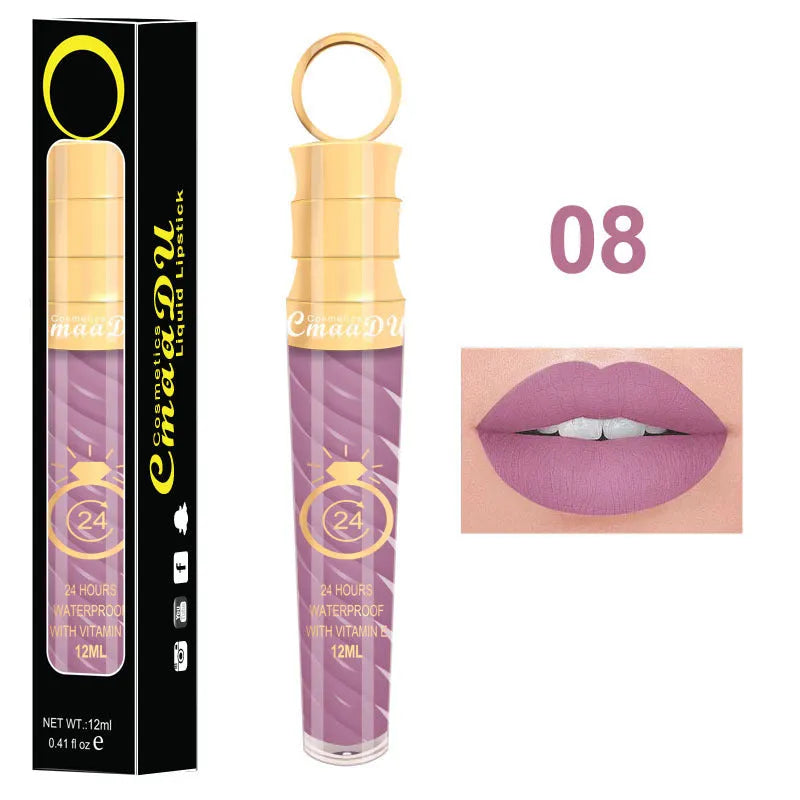 Matte lip gloss 12ml non-stick cup liquid lipstick in metal pearl finish with 20 colour options