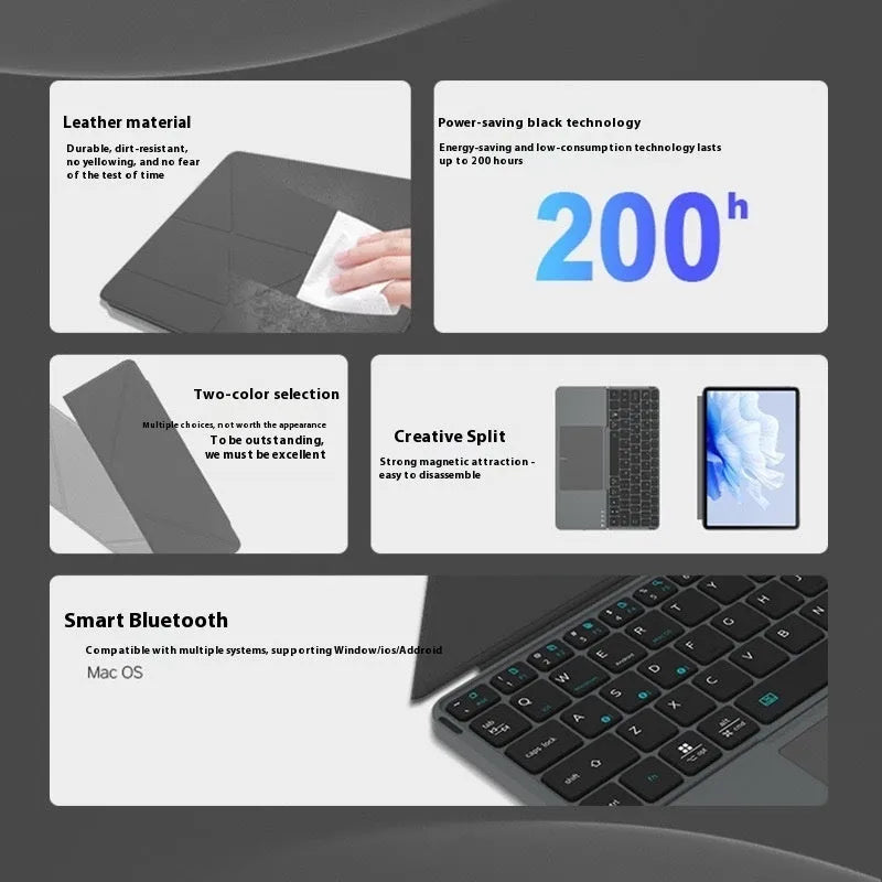 Grey folding wireless Bluetooth keyboard for mobile phones and tablets