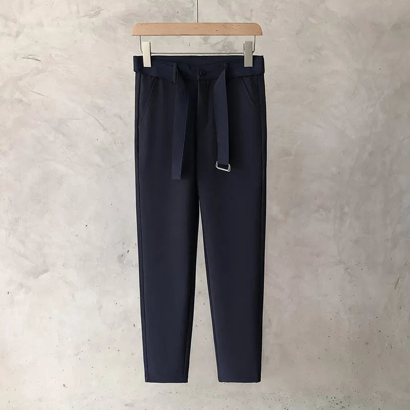 Boys slim straight trousers in wool-blend fabric showing tapered leg styling and straight leg opening