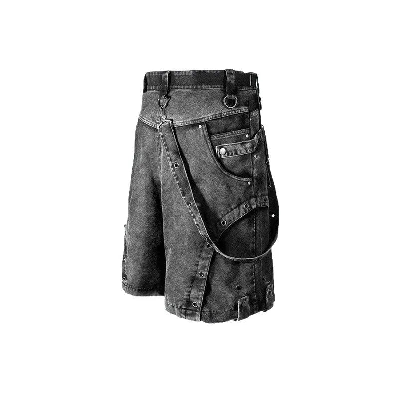 Retro washed loose high waist denim shorts in knitted cotton fabric for summer street style