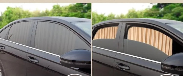 Magnetic car curtain sun shade in black attached to vehicle side window