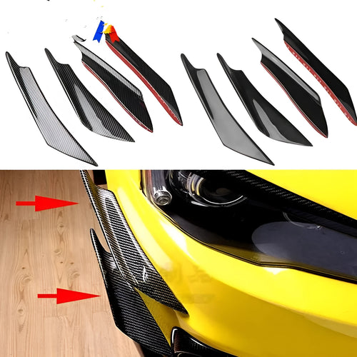 Set of four ABS plastic automotive bumper spoiler air knives in carbon fibre finish