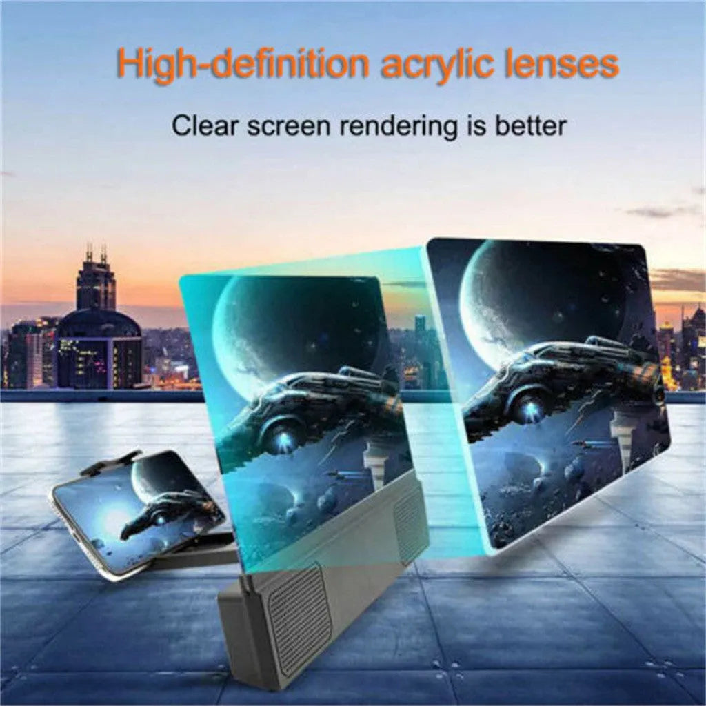 12-inch foldable mobile phone screen amplifier with acrylic lens and audio cable for smartphone enlargement