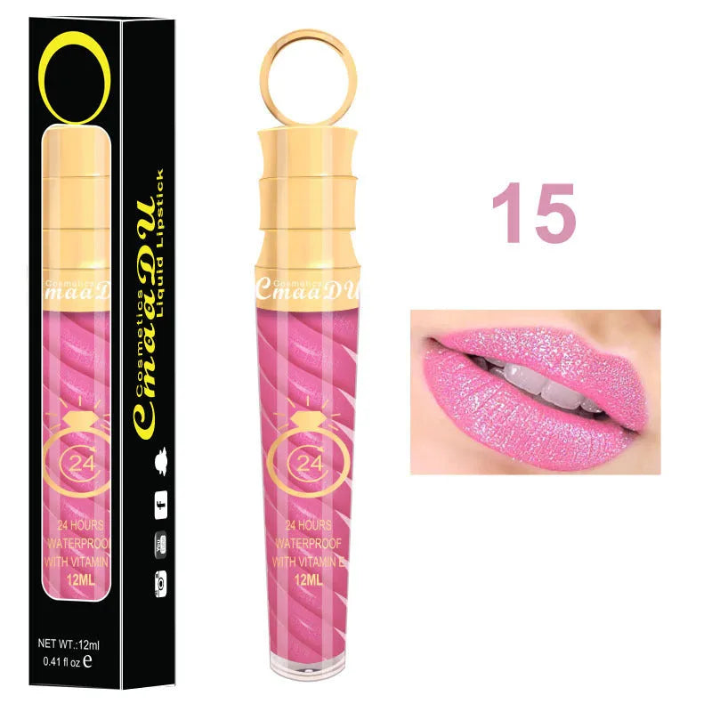 Matte lip gloss 12ml non-stick cup liquid lipstick in metal pearl finish with 20 colour options