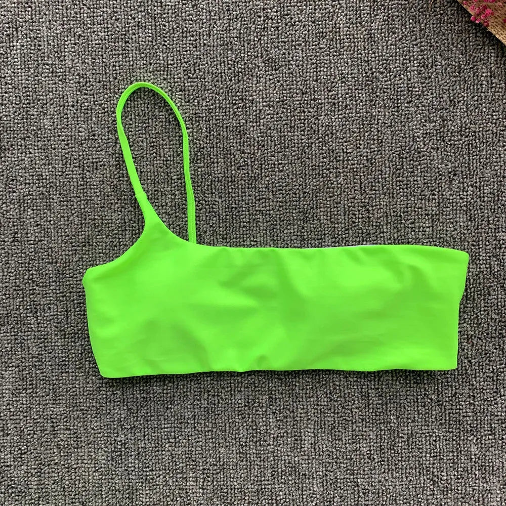 Summer bikini two piece spandex swimsuit in green and rose red for women