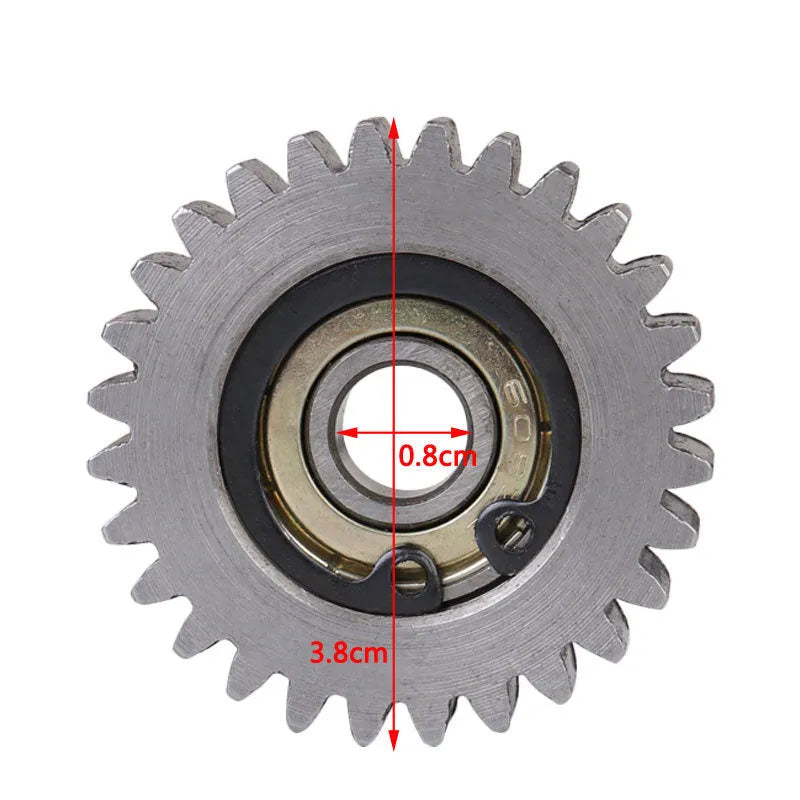 Set of electric vehicle motor gears in steel and nylon, 3.8cm diameter, 28T and 36T tooth counts