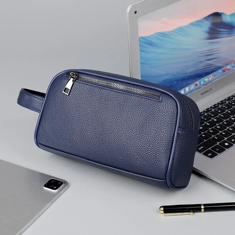 Men's business clutch bag in soft PU leather, large capacity, wear-resistant, available in black, dark blue and brown