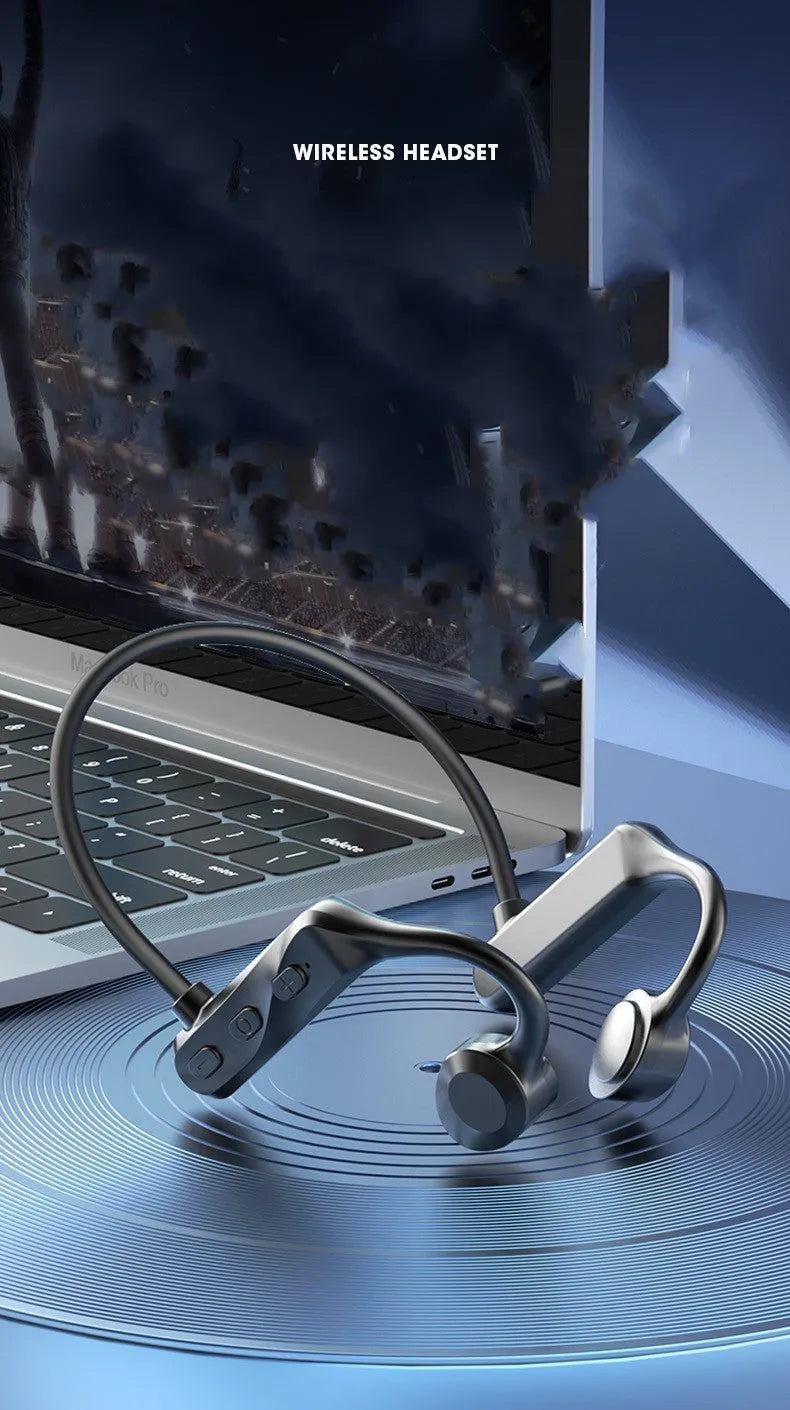 K69 air conduction ear hook Bluetooth headset in black, green or pink with 15 metre range and USB charging