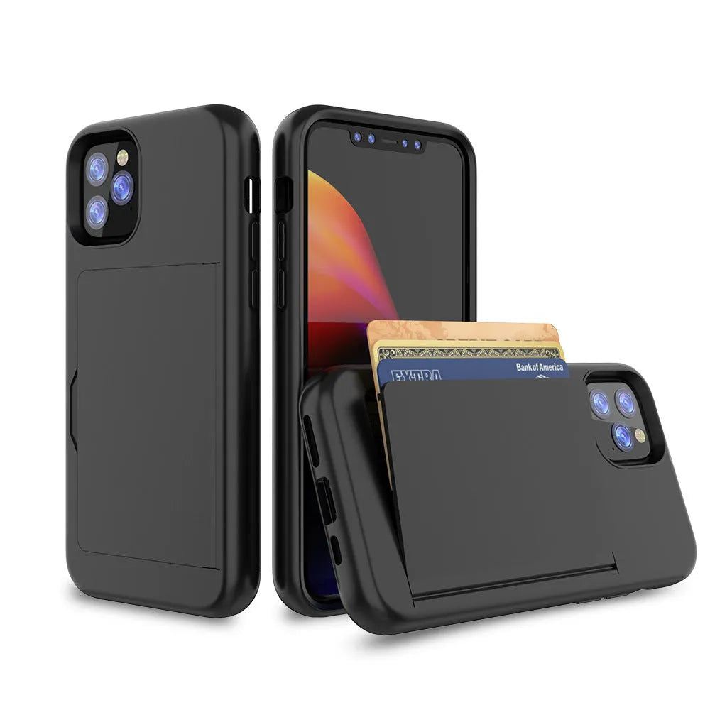 Simple solid-colour iPhone 11 case in black, red, pink, blue, dark blue, and purple options.
