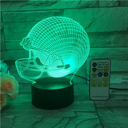 Rugby hat 3D lamp with USB power supply and 3W LED light, shown as a decorative night light.