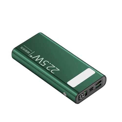 Alloy 22.5W super fast charging 20000mAh power bank in black, showing LCD display and compact size.