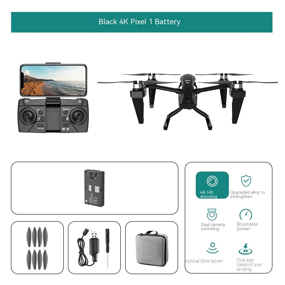 Alloy KS66 UAV drone with remote control and accessories including spare propellers and storage bag