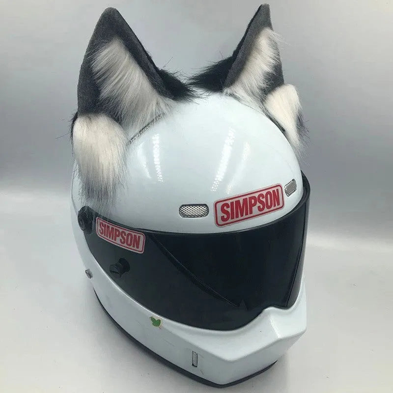ABS plastic helmet decoration set featuring cat ears and tail for motorcycle helmets 62cm circumference