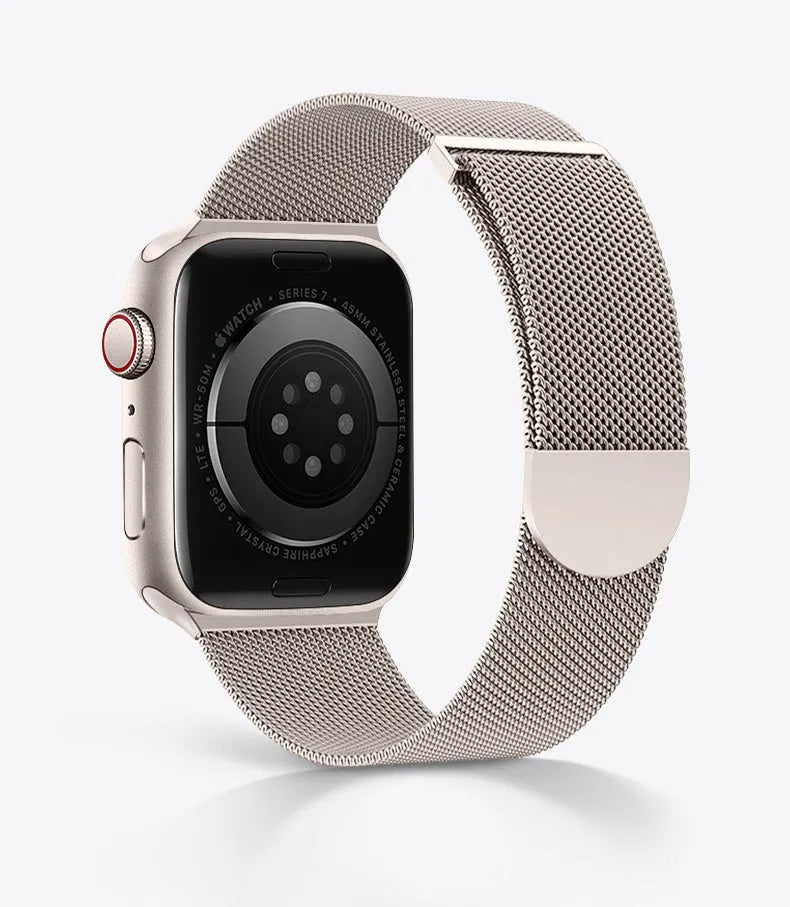 Metal stainless steel watch band for iWatch 1-8 SE Ultra in starlight colour with adjustable links