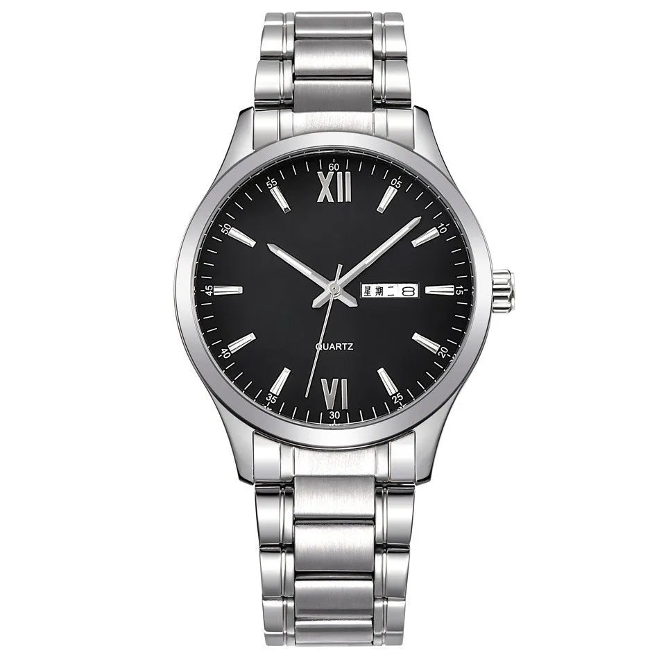 Fashion business quartz watch with 40mm dial, mineral glass mirror, and stainless steel butterfly buckle, black colour option