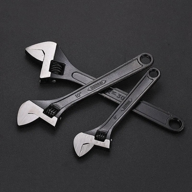 High carbon steel adjustable spanner with blackened finish and ergonomic handle in multiple size options