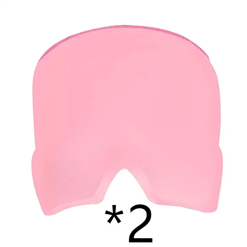Black elastic ice gel headache relief eye mask shown on a mannequin head, adjustable for 42-66cm circumference.