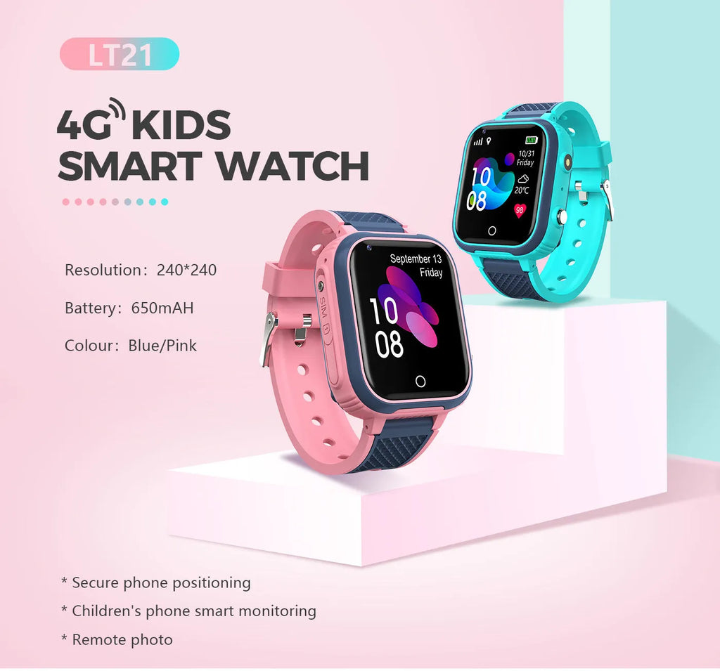 4G kids smart watch with 1.4-inch HD touch screen, GPS positioning, IP67 waterproof design and silicone strap