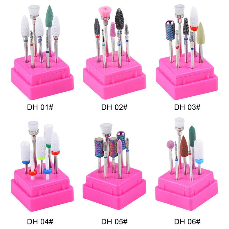 Tungsten steel nail drill polishing head set with seven pieces in transparent case