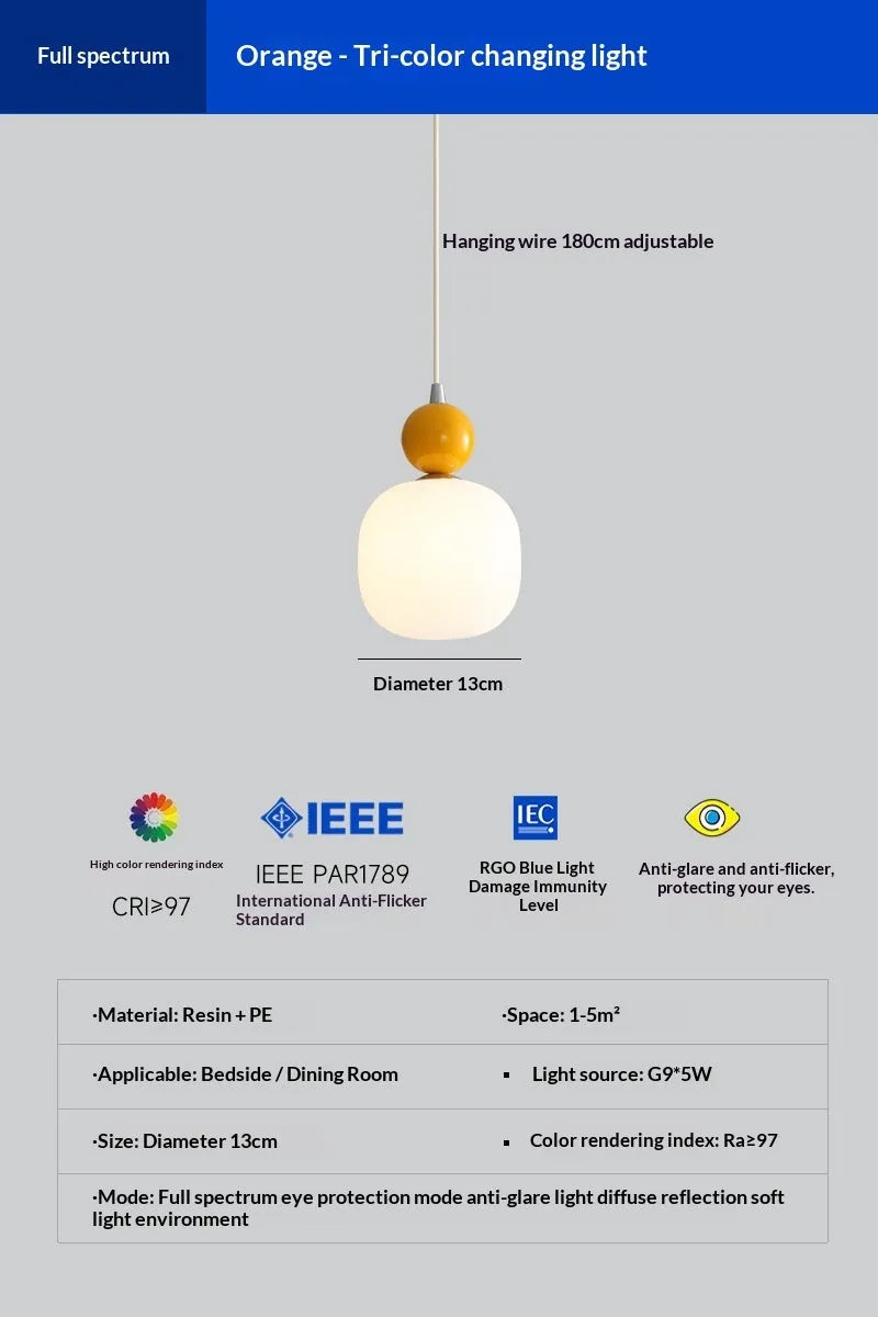 Cream-coloured minimalist wrought iron LED pendant lamp for bedside or study with warm light option