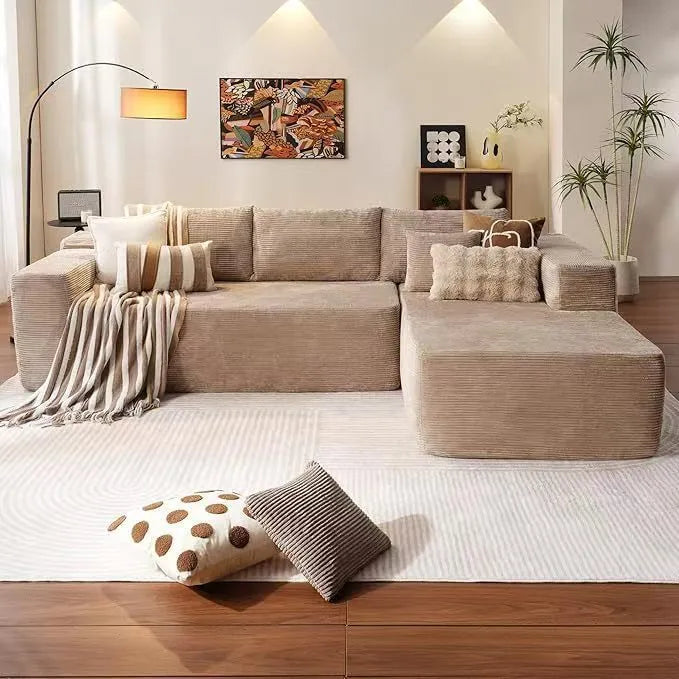 Installation-free flannel sofa in minimalist modern style, available in six colours for living room, hotel, office, or exhibition hall use.