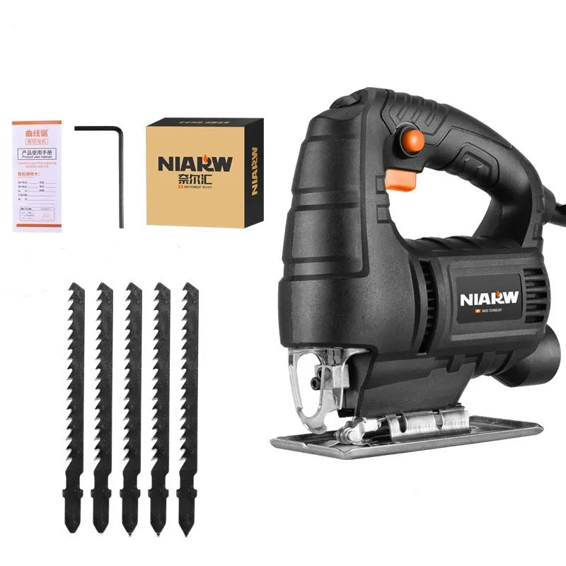 Electric scroll saw 600W single speed household handheld woodworking saw for PVC wood metal cutting with five blades in paper box