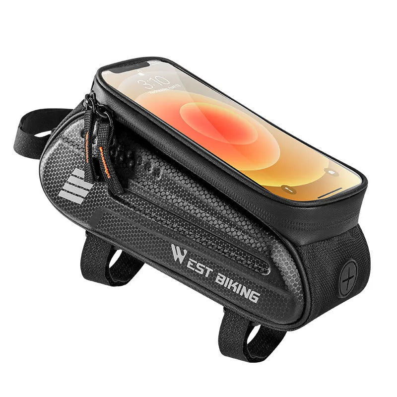 Black bicycle upper tube hard shell front beam bag in EVA and polyester fibre, 7.0 inches, 1.5L capacity