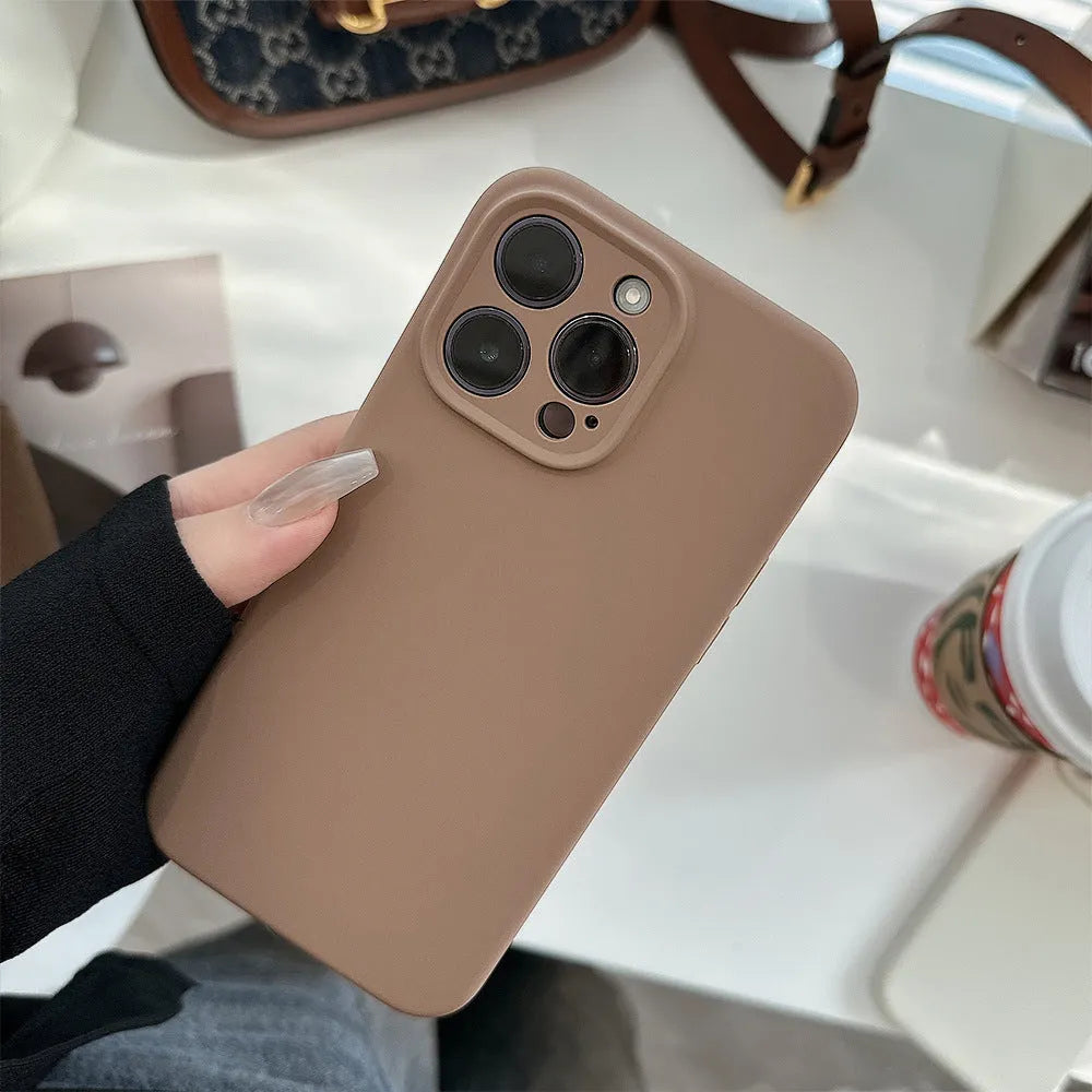 Liquid silicone iPhone case in solid colour with fall protection, compatible with iPhone 12 to 16 Pro Max