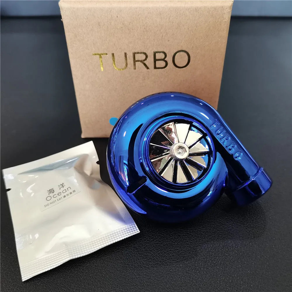 TURBO air outlet scented freshener in sapphire blue mounted on car vent for decoration and fragrance