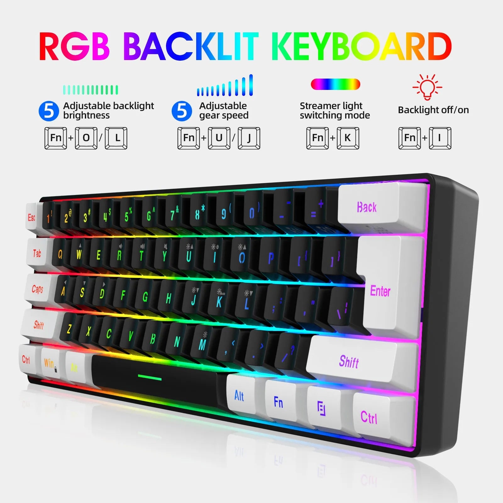 V700WB A869 white and black backlit gaming keyboard and mouse suit on a desk.