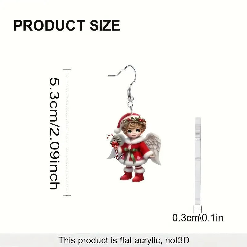 Acrylic Christmas little angel earrings unisex cartoon character style pair