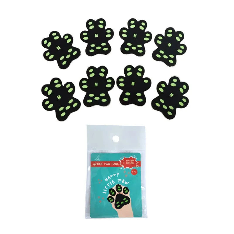 Pack of eight soft silicone invisible claw protection pads for dogs, shown in small or medium size.