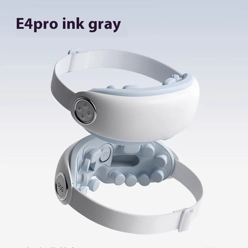 Smart Bluetooth rechargeable eye moisturising instrument in purplish grey showing hot compress massage function.